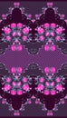 Floral ornament with pink flowers, butterflies and pola dot on purple background. Beautiful vector  seamless pattern. Royalty Free Stock Photo