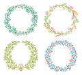 Floral ornament wreaths with flowers, beauty decoration elements