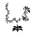 Floral ornamental corner and decorative swirl elements in black silhouette vector set, Royalty Free Stock Photo