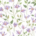 Floral ornamental white seamless pattern. Flower garden backgrou