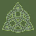 Ornamented celtic pagan symbol triquetra on green background