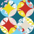 Floral ornate circles vector illustration in a modern Japanese print style. Cheater quilt fabric design. Seamless backround