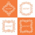 Floral outline frames and borders. Vector mono Royalty Free Stock Photo