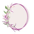 Floral oval frame of green and purple tradescantia plant. Beautiful wreath with striped colorful leaves on branches isolated on