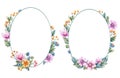 Floral oval frame with watercolor flowers