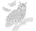 Floral owl coloring book page Royalty Free Stock Photo