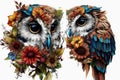Floral Owl Sublimation Clipart isolate on white background.