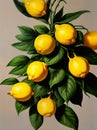 Floral lemons leaves papercut neutral colors