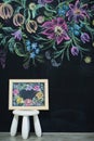 Floral painting on chalk wall Royalty Free Stock Photo