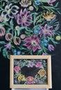 Floral painting on chalk wall Royalty Free Stock Photo