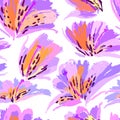 Floral painting seamless pattern. Free hand colorful background with botanical motif. Hand drawn artistic background. Royalty Free Stock Photo