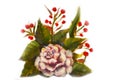 Floral painting - Spring pink, red flowers, green leaves on white background Royalty Free Stock Photo