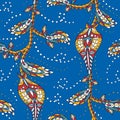 Floral paisley seamless pattern in oriental style. Stylized flower and leaves textile