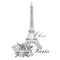 Floral Paris Illustration Famous Paris landmark Eiffil Tower.