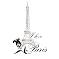 Floral Paris Illustration Famous Paris landmark Eiffil Tower.