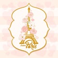 Floral Paris sign with flower bouquet and Eiffel tower