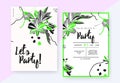 Floral party invitation card template design, Amaryllis, Spider lily, tulip and leaves in green and grey on white Royalty Free Stock Photo