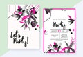 Floral party invitation card template design, Magnolia coco, tulip, Spider lily, Heliconia and leaves in yellow and grey tones Royalty Free Stock Photo