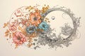 Floral and pastel colored yin yang sign abstract illustration Royalty Free Stock Photo