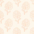 Pastel pink and beige hand drawn floral seamless pattern.