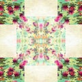 Floral patchwork quilt seamless pattern. Ornate geo swatch for exotic nature wallpaper. Cottagecore flower petal hand