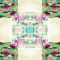 Floral patchwork quilt seamless pattern. Ornate geo swatch for exotic nature wallpaper. Cottagecore flower petal hand