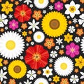 Summer seamless pattern with flowers on the dark background.