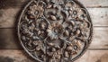 Floral pattern on antique wood door frame generated by AI Royalty Free Stock Photo