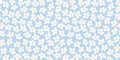 Floral pattern background border. Vector tossed seamless repeat design border element of blue hand drawn flowers. Royalty Free Stock Photo