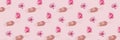 Floral pattern banner made of glass with hibiscus flower water on pastel pink background. Minimal style. Summer refreshment