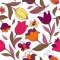 Floral pattern with butterflies and tulips. Royalty Free Stock Photo