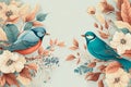 Floral pattern with cute birds in winter for Wedding, anniversary, birthday and party. Design for banner, poster, card, invitation