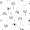 Seamless vector pattern with hand drawn doodle dandelions. Background with delicate airy flowers Royalty Free Stock Photo