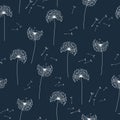 Seamless vector pattern with hand drawn doodle dandelions. Background with delicate airy flowers Royalty Free Stock Photo