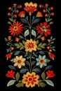 Floral pattern in embroidery style on a black background Royalty Free Stock Photo