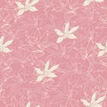 Floral pattern for fabric. Drawn contours on a pink background. Vector geometric seamless pattern