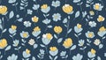 Floral pattern featuring stylized flowers on a dark blue background Royalty Free Stock Photo