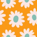 Floral pattern. Flower blossoms, endless background in groovy style. Repeatable print design, repeating texture with