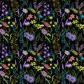 Floral pattern with forest flower.Vintage fashion.Floral romantic black background for textile, fabric, covers