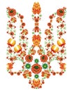 Floral pattern in the form of the coat of arms of Ukraine in the style of painting Petrykivka.