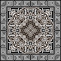 Floral pattern with greek square frame. Vector ornamental black and white ethnic background. Tribal repeat backdrop Royalty Free Stock Photo