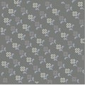 Floral pattern. Grey background with abstract symmetric white and purple flowers, blue leaves Royalty Free Stock Photo