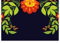 Floral pattern with leaves and berries, symmetrical folk design on dark background. Traditional Khokhloma painting from
