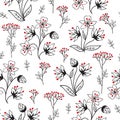 Floral pattern with leaves and flowers. Ornamental herb branch s Royalty Free Stock Photo