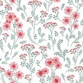 Floral pattern with leaves and flowers. Ornamental herb branch s Royalty Free Stock Photo