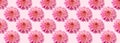 Floral pattern made of pink flowers over pastel pink background. Festive spring and summer background. Flat lay, top view. Pattern
