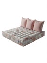 Floral Pattern Mattress with Three Pink Pillows on White Background image Royalty Free Stock Photo