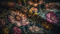 Floral pattern painted image on old fashioned wallpaper generated by AI