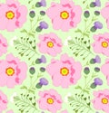 Floral pattern with pink, white and lilac flowers. Vector illustration