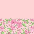 Floral pattern, place for your text. Beautiful flowers on a pink background. Wedding style, birthday. Greeting card Royalty Free Stock Photo